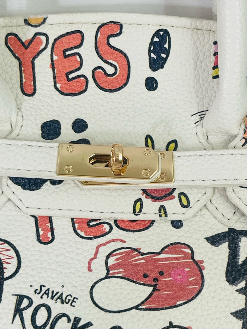 White Graffiti Print Top-Handle Bag - Picture 11 of 16